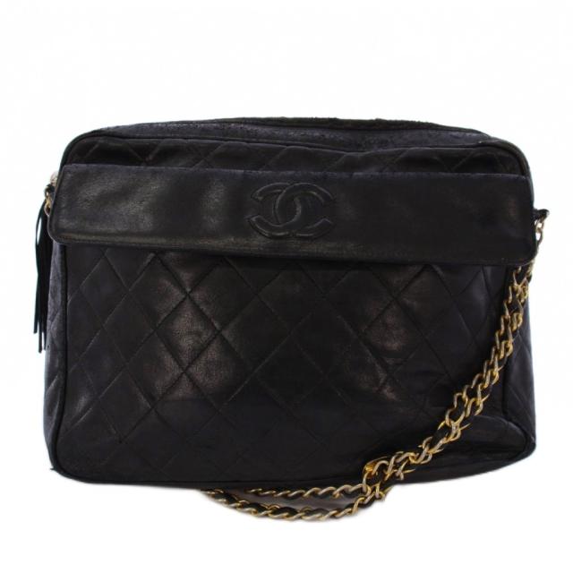 【中古】シャネル CHANEL マトラッセ チェーンショルダーバッグ フリンジ ココマーク レザー 黒 1番台 /KH ■OH