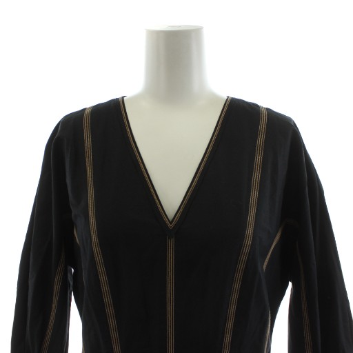【中古】未使用品 トゥモローランド BODICE STUDIO ワンピース マキシ ロング ストライプ柄 長袖 XS 黒