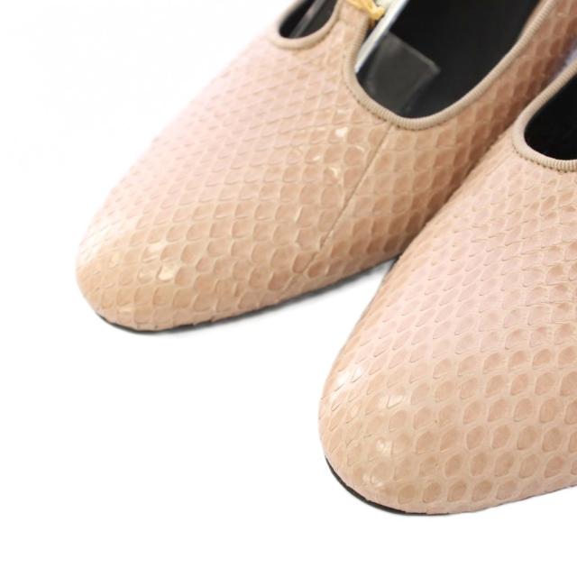 【中古】セリーヌ CELINE ストラップパンプス ラウンドトゥ チャンキーヒール パイソンレザー 39 ピンク /BB