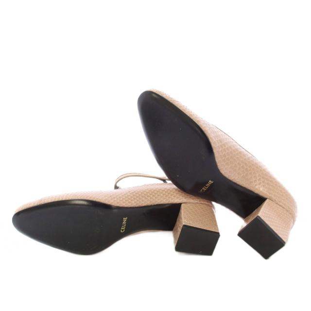 【中古】セリーヌ CELINE ストラップパンプス ラウンドトゥ チャンキーヒール パイソンレザー 39 ピンク /BB