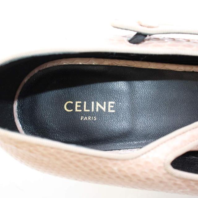 【中古】セリーヌ CELINE ストラップパンプス ラウンドトゥ チャンキーヒール パイソンレザー 39 ピンク /BB