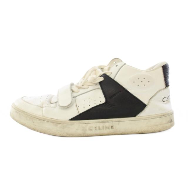【中古】セリーヌ CELINE ベルクロストラップ ローカットスニーカー シューズ 厚底 ロゴ レザー 27.5cm 白 ホワイト