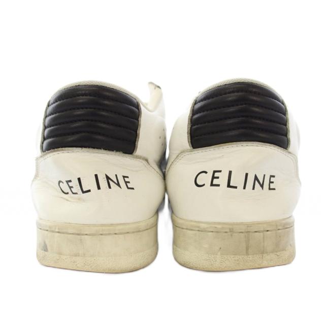 【中古】セリーヌ CELINE ベルクロストラップ ローカットスニーカー シューズ 厚底 ロゴ レザー 27.5cm 白 ホワイト_2