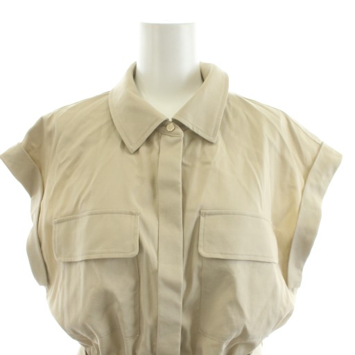 【中古】アナイ ANAYI 24SS ドライツイルポケットシャツワンピース ミモレ ロング フレンチスリーブ 38 ベージュ