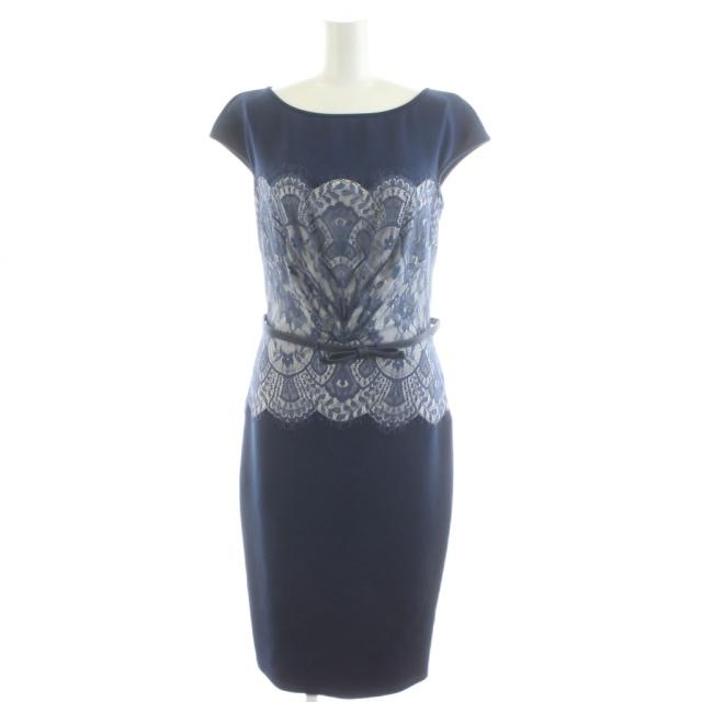 【中古】タダシショージ TADASHI SHOJI ワンピース ひざ丈 レース フレンチスリーブ 2 紺 ネイビー AGK1432M /AN1