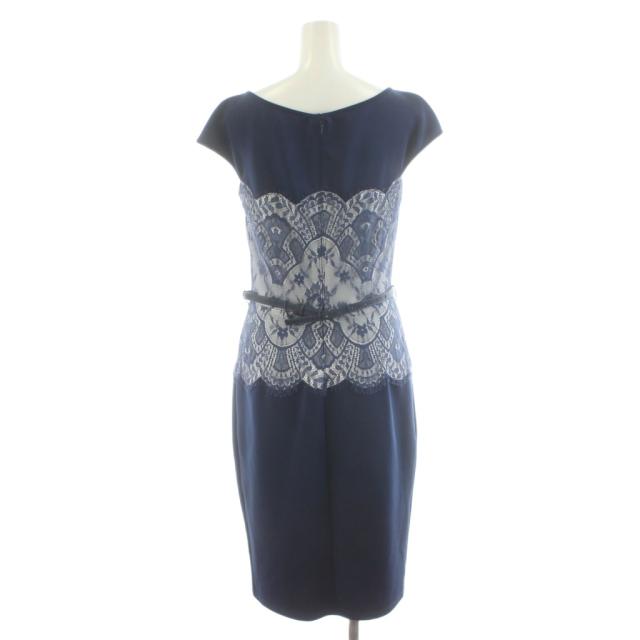 【中古】タダシショージ TADASHI SHOJI ワンピース ひざ丈 レース フレンチスリーブ 2 紺 ネイビー AGK1432M /AN1_2