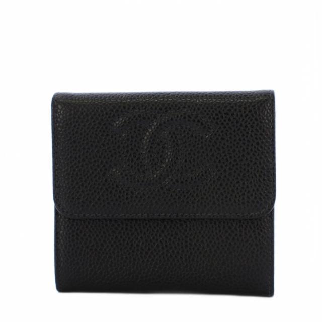 【中古】シャネル CHANEL 三つ折り財布 ココマーク キャビアスキン 黒 7番台 /KH ■OH レディース