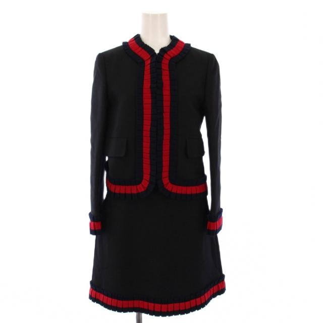 【中古】グッチ GUCCI 背広 否色合い上衣 台形スコート ひざ丈 シェリー酒生産ライン 36 38 黒 452936 453892