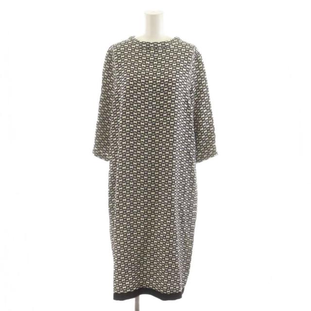 【中古】Sマックスマーラ 'S Max Mara ワンピース ミモレ ロング 総柄 7分袖 42 黒 ブラック 白 ホワイト 922611730