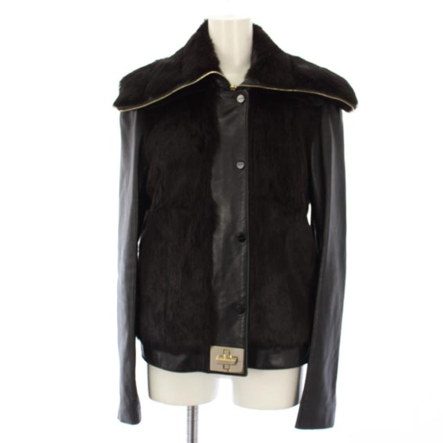 【中古】ジバンシィ GIVENCHY ラビットファージャケット レザー切替 アウター 38 黒 /KH レディース