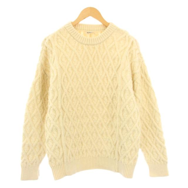 【中古】オーラリー AURALEE HARD TWIST MERINO ARAN KNIT P/O ニット セーター 長袖 ウール 0 アイボリー A9AP03FM