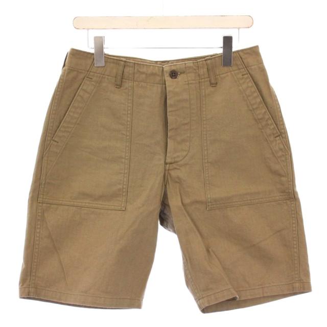 【中古】ウエアハウス WAREHOUSE ショートパンツ ボタンフライ ワンカラー ヘリンボーン W32 ベージュ /BB メンズ