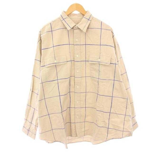 【中古】エスエフシー S.F.C カジュアルシャツ 長袖 レギュラーカラー バイカラー チェック柄 XXXXL ベージュ 青