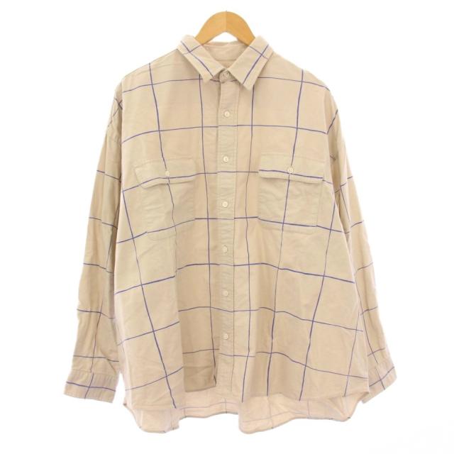 【中古】エスエフシー S.F.C カジュアルシャツ 長袖 レギュラーカラー バイカラー チェック柄 XXXXL ベージュ 青