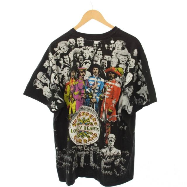 【中古】90's THE BEATLES ビートルズ シングルステッチ Tシャツ 半袖 クルーネック プリント 総柄 黒 マルチカラー_1