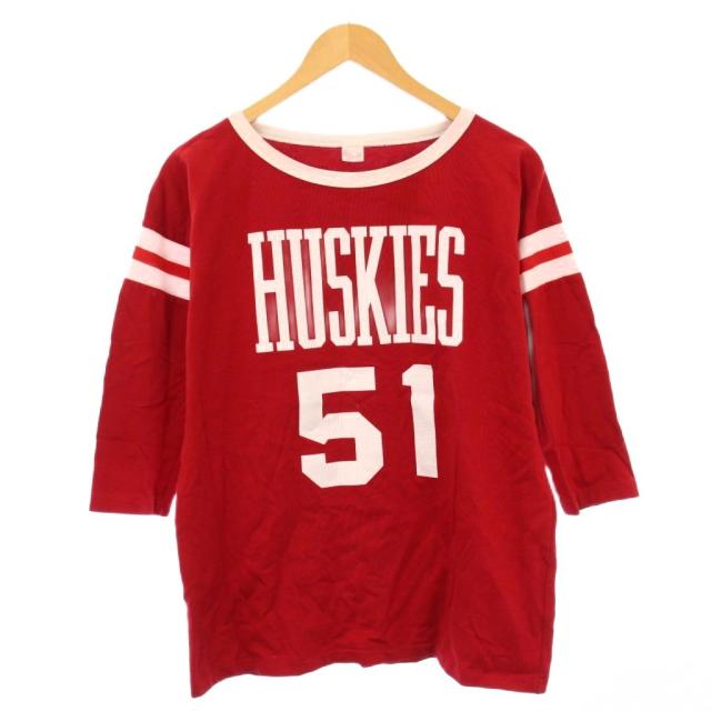 【中古】アパルトモン ドゥーズィエムクラス STAMMBAUM HUSKIES T-SHIRT Tシャツ カットソー 七分袖 F 赤 白