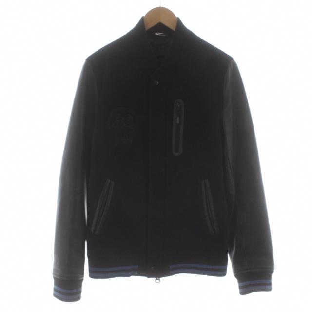 【中古】ナイキ STUSSY NSW デストロイヤージャケット スタジャン ブルゾン ジップアップ レザー 切替 ロゴ S 黒