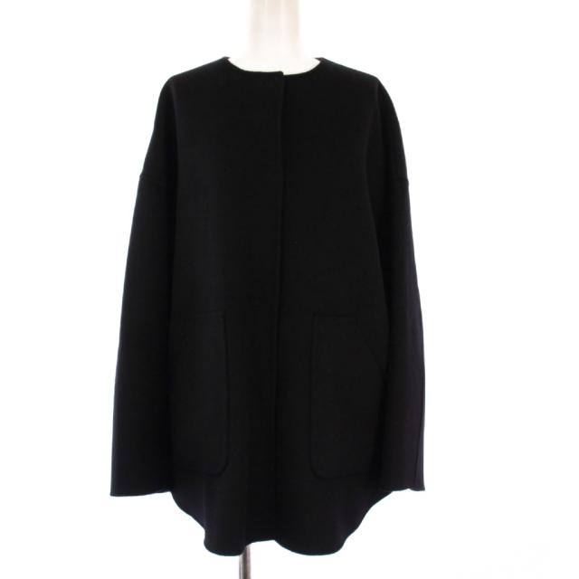 【中古】フレームワーク Framework 23AW ハミルトンリバークルーネックコート ノーカラーコート ミドル丈 36 黒