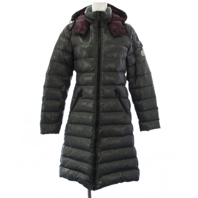 【中古】モンクレール MONCLER MOKA ダウンコート フーディ ロング 0 カーキ 020934931150 /KH レディース