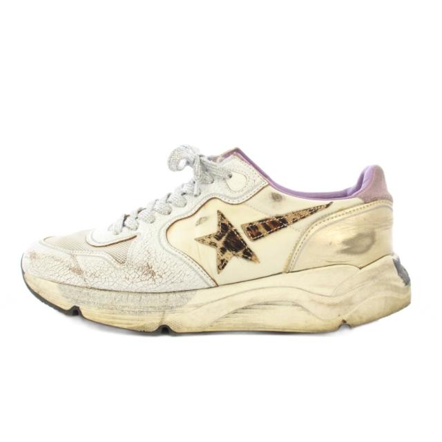 【中古】ゴールデングース ランニングソール ローカットスニーカー シューズ 厚底 ダメージ加工 39 アイボリー