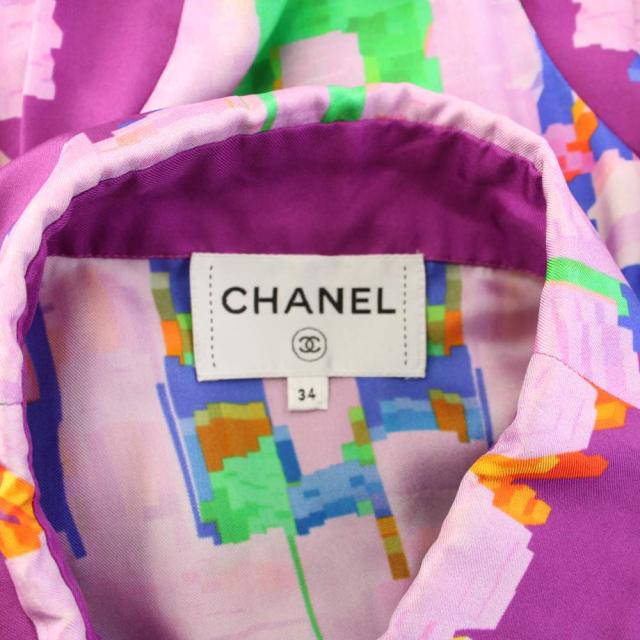 【中古】シャネル CHANEL 17AW シャツワンピース 半袖 ロング フルジップ シルク 34 ピンク P56444V42613 /KH_3