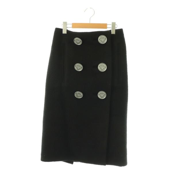 【中古】プラダ PRADA ボタンディティールウールスカート ロング ブラック /DO レディース