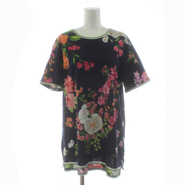 【中古】レオナール FASHION Tシャツ カットソー チュニック 半袖 花柄 プリント M 紺 ネイビー マルチカラー 0339110