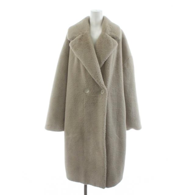 【中古】ヘルノ エコファー ダブルブレスト ファーコート ロング 裏地総柄 42 ベージュ CA000440D 12422
