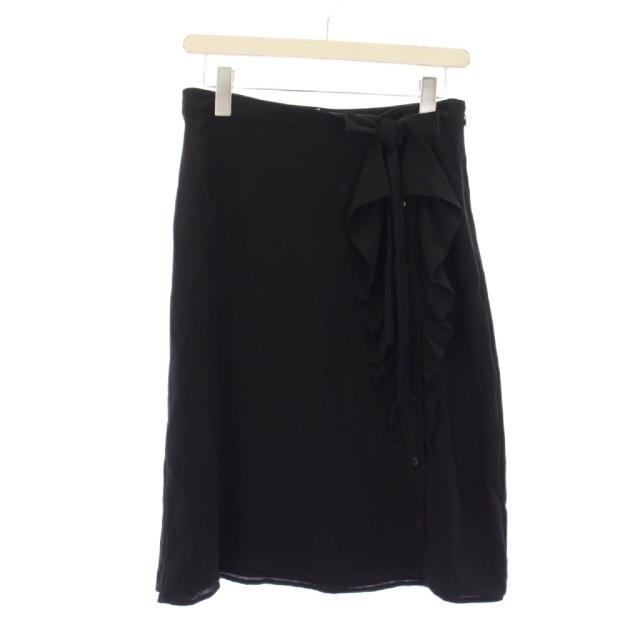【中古】プラダ PRADA フレアスカート ひざ丈 リボン 40 黒 P113L /KH レディース