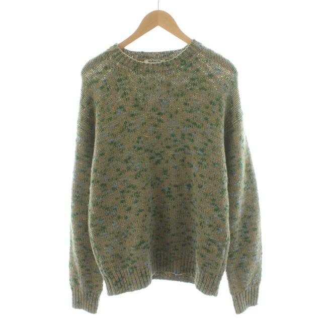 【中古】オーラリー 22AW WOOL MIX COLOR SLUB YARN KNIT P/O ニット セーター 長袖 ウール 3 ベージュ 緑