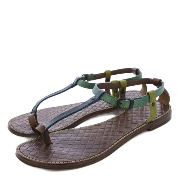 【中古】ボッテガヴェネタ BOTTEGA VENETA イントレチャート レザーサンダル 36.5 茶 /KH レディース