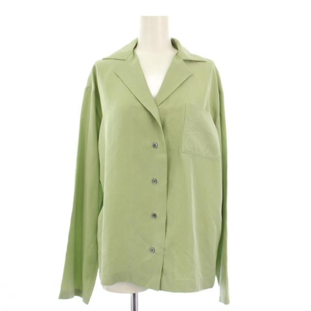 【中古】ロエベ LOEWE 22SS アナグラム サテンパジャマシャツ ブラウス 長袖 32 緑 /KH レディース