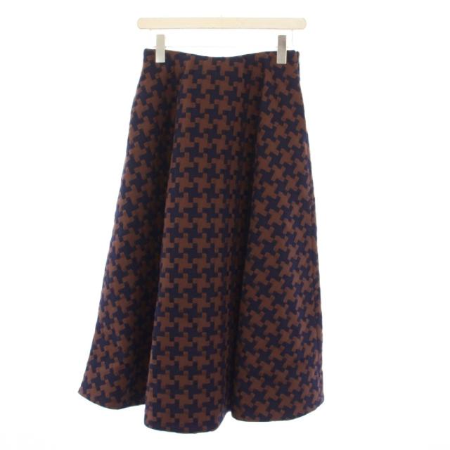 【中古】未使用品 シートーキョー SHE Tokyo タグ付き Elliy houndstooth フレアスカート ロング チェック 38 茶 紺
