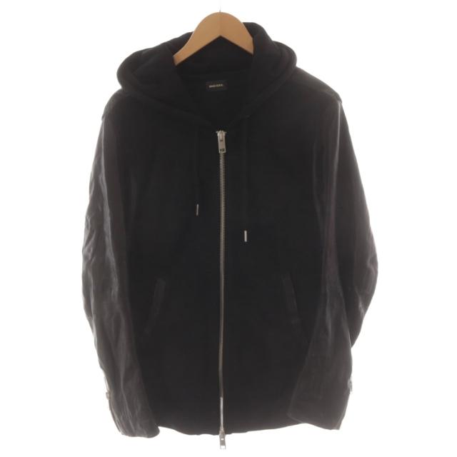 【中古】ディーゼル DIESEL パーカー ジップアップ S 黒 ブラック 切替デザイン 長袖 羊革 /AN55 メンズ