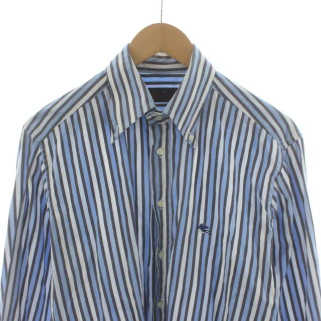 中古】エトロ ETRO シャツ 長袖 ストライプ柄 41 水色 ライトブルー