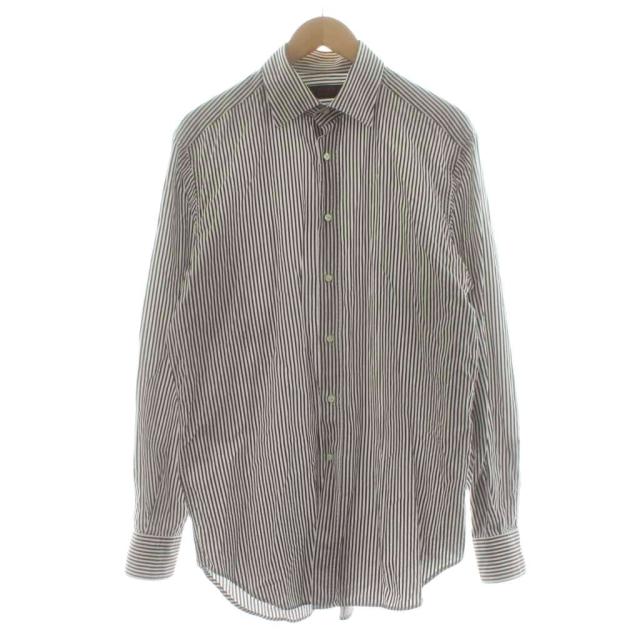 【中古】エトロ ETRO カジュアルシャツ 長袖 ストライプ柄 コットン 42 茶 ブラウン 白 ホワイト /KU メンズ