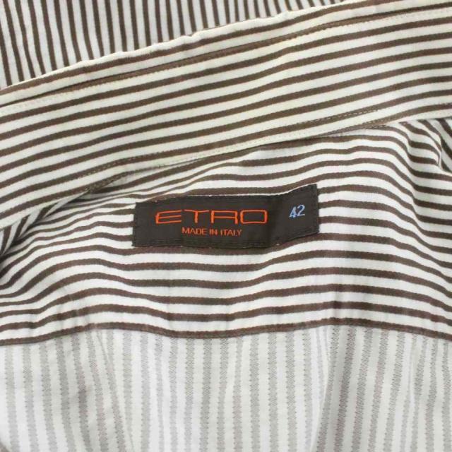 【中古】エトロ ETRO カジュアルシャツ 長袖 ストライプ柄 コットン 42 茶 ブラウン 白 ホワイト /KU メンズ_2