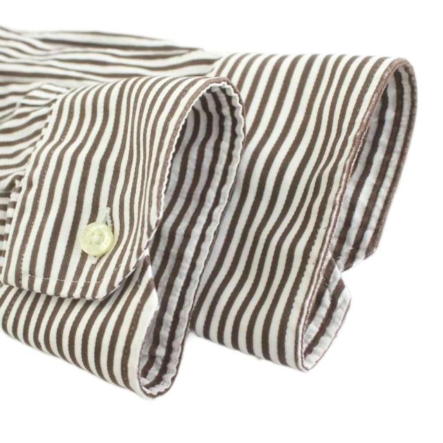 【中古】エトロ ETRO カジュアルシャツ 長袖 ストライプ柄 コットン 42 茶 ブラウン 白 ホワイト /KU メンズ_4
