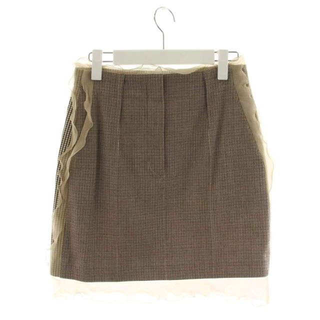 【中古】フェンディ FENDI タイトスカート ミニ丈 総柄 フリル ウール 38 ベージュ /AN35 レディース