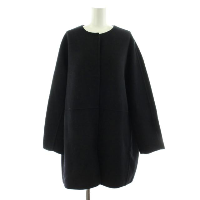 【中古】ミューズ ドゥーズィエム クラス 22AW victorian ショートコート ノーカラー ウール ブラック 22020500403030