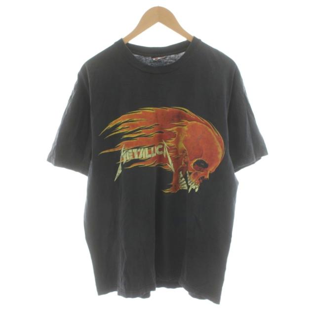 【中古】ジャイアント 90s METALLICA PUSHEAD SIDEFLAME SKULL Tシャツ カットソー 半袖 ロゴ XL 黒