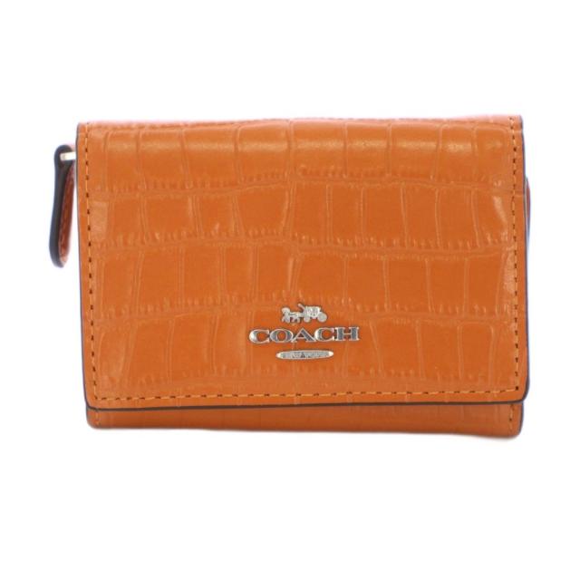 【中古】コーチ COACH クロコダイルエンボスドレザーマイクロウォレット 三つ折り財布 ウォッシュドオレンジ /KH