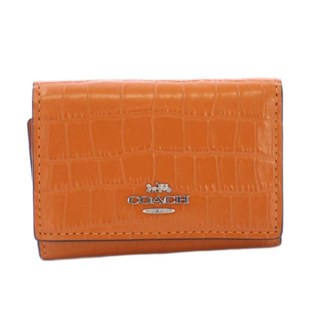 【中古】コーチ COACH クロコダイルエンボスドレザーマイクロウォレット 三つ折り財布 ウォッシュドオレンジ /KH
