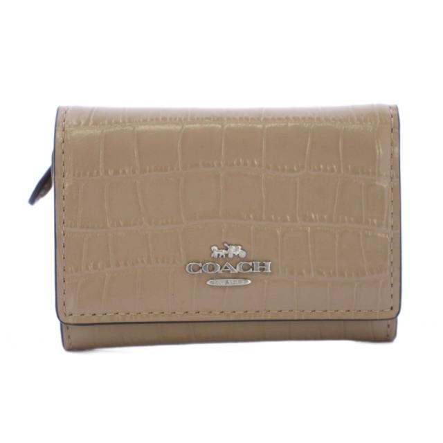【中古】コーチ COACH クロコダイルエンボスドレザー 三つ折り財布 ベージュ ストーン /KH レディース