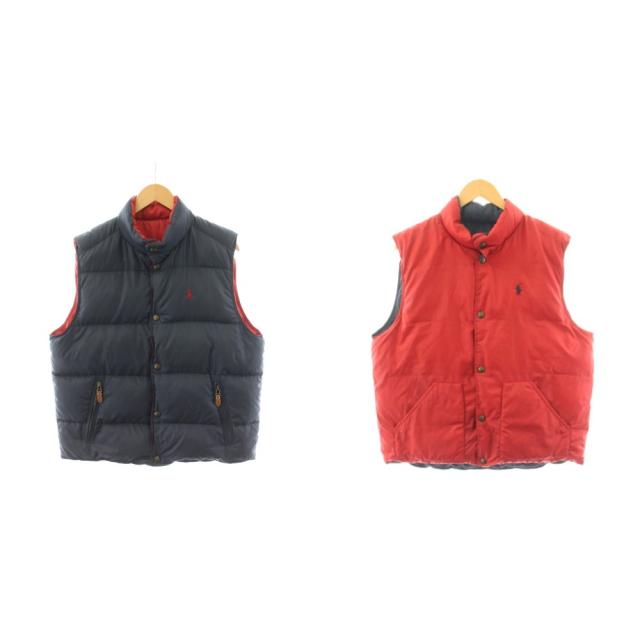 【中古】ポロ ラルフローレン POLO RALPH LAUREN ダウンベスト リバーシブル ロゴ L 赤 レッド 紺 ネイビー /AN71