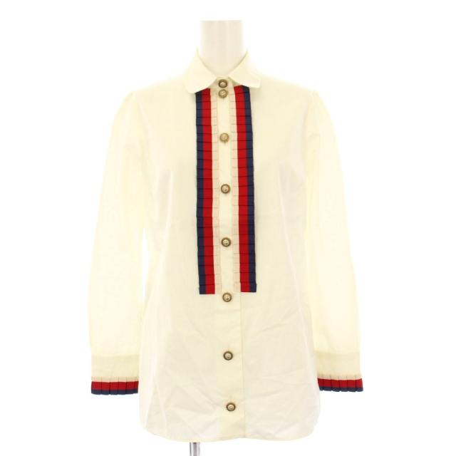 【中古】グッチ GUCCI コットンポプリンシャツ ブラウス 長袖 ブローチ付き 36 白 451007 /KH レディース