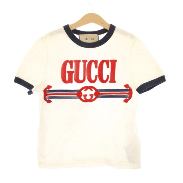 【中古】グッチ GUCCI リンガーTシャツ カットソー 半袖 刺繍 XXS 白 723566 /KH レディース