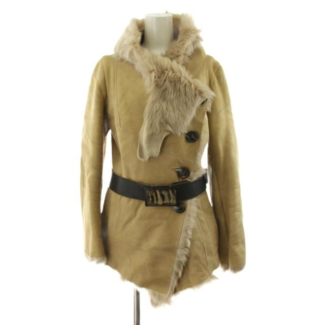 【中古】カールドノヒュー KARL DONOGHUE ムートンコート ミドル丈 ファー スエード ベルト付き XS ベージュ