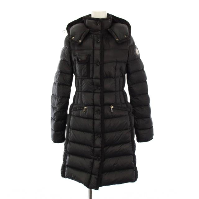 【中古】モンクレール MONCLER HERMINE ダウンコート フーディ ミドル丈 00 黒 B20934930005 /KH レディース