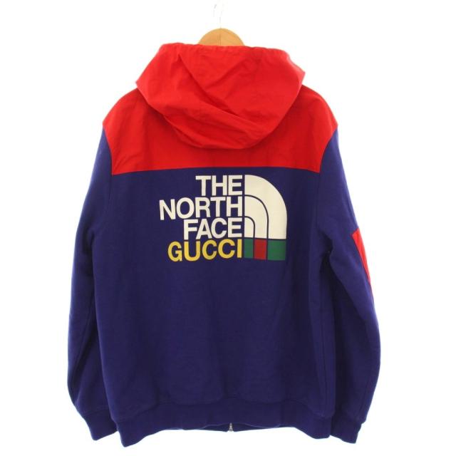 【中古】グッチ GUCCI THE NORTHFACE ジップアップパーカー スウェット切替 長袖 L 赤 紫 671462 /KH メンズ